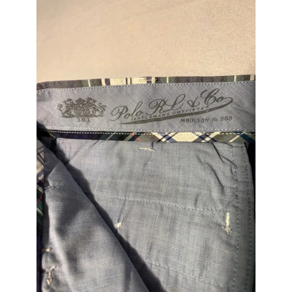 Polo Ralph Lauren Mens Slim GI Fit Plaid Shorts Navy Blue Green Cotton Size 32